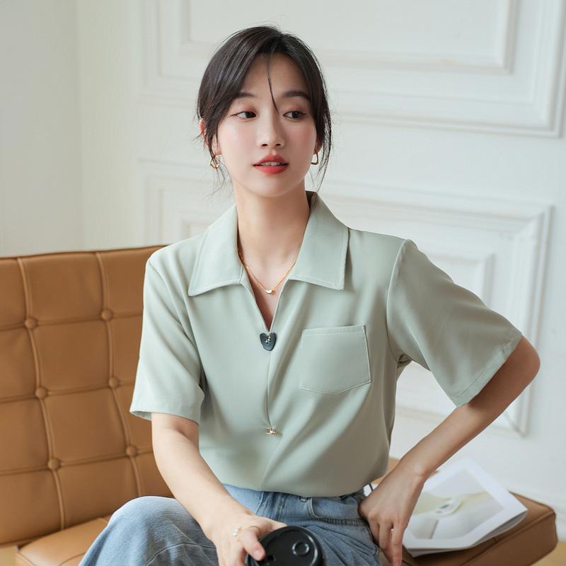 V-neck Chiffon Short Sleeved Shirt, Summer Top, Women's Casual Style, Commuting Temperament Shirt