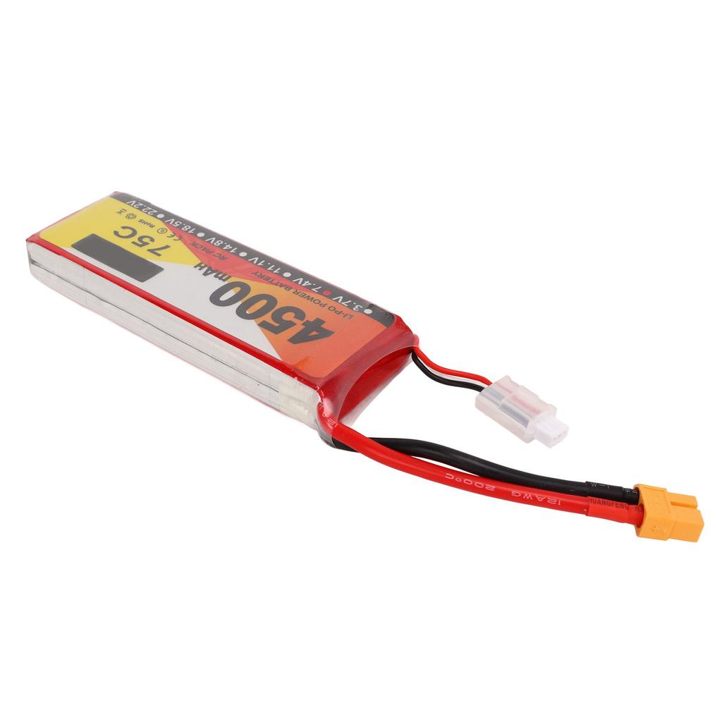 Lipo Battery 75C Discharge Rate 4500mAh Capacity 7.4V 2S Lipo XT60 Plug Power for RC Vehicles