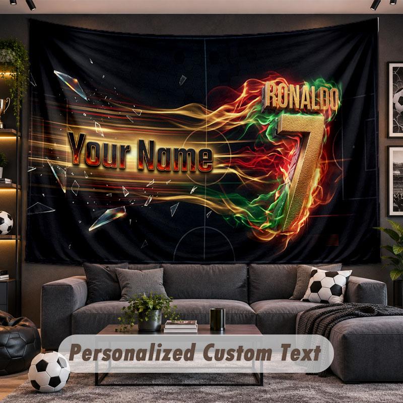 Wall Hanging Tapestry Custom NameCristiano Ronaldo Pattern Personalized Printed Fabric Wall Decor