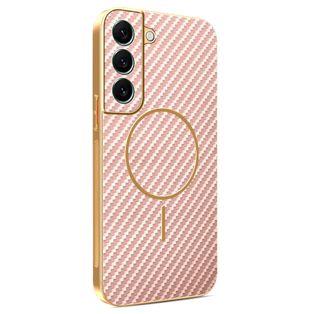 For Samsung Galaxy S22+ 5G Phone Case Carbon Fiber Textured Electroplated TPU Back Cover