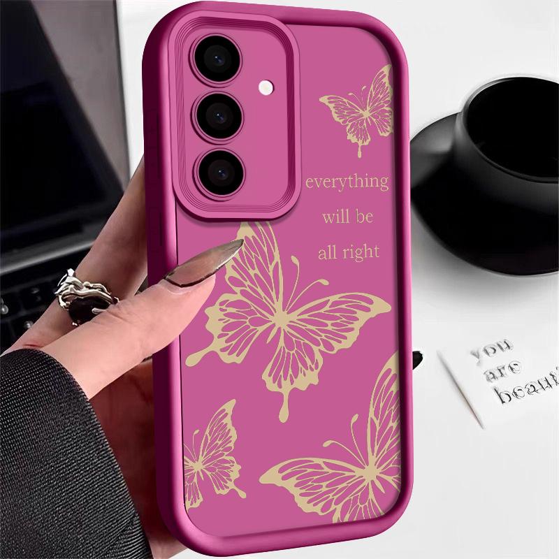Shockproof Butterfly Print Protection Phone Case for Samsung S25 S24 FE S23 Ultra S22 Plus S21 A16 A56 A55 A36 A35 A15 5G Soft Silicone Matte Shell