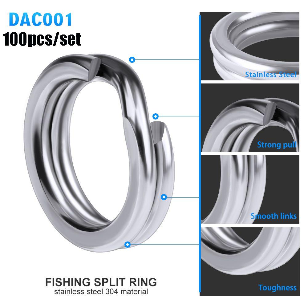 100pcs Hot Line Tackle 3#-8# Swivel Snap Fishing Split Rings Fish Connector Stainless Steel
