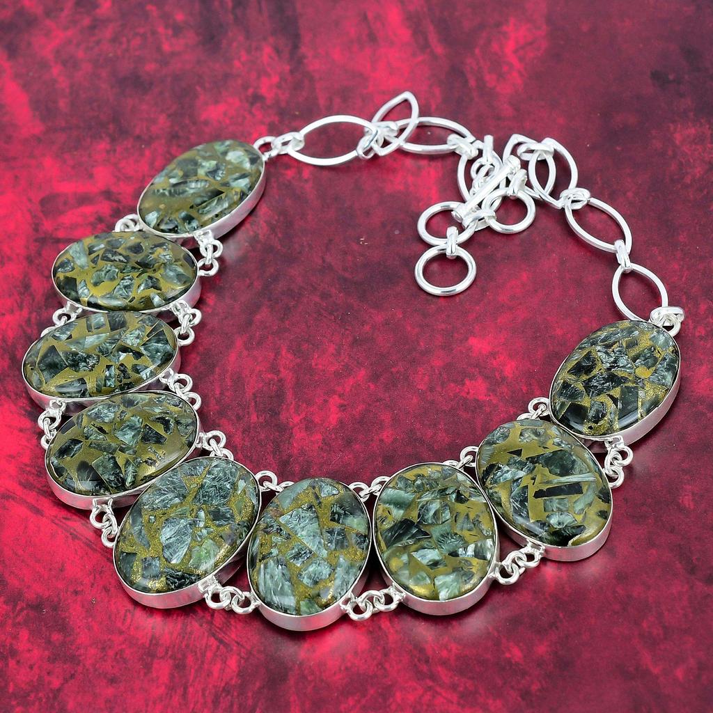 Copper Seraphinite Gemstone Jewelry, 925 Solid Sterling Silver Necklace & Bracelet Jewelry Set, Handmade Chain Jewelry Set Gift For Girl