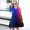 Girl Casual 3D Rainbow Lines Print Round Neck Long Sleeve Dress Kid Princess Dress
