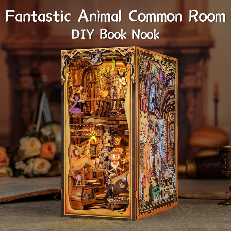 CUTEBEE Книжная полка-домик для миниатюрной кукольной жизни с подсветкой, набор для сборки из дерева, 3D-пазл, декор, подарок