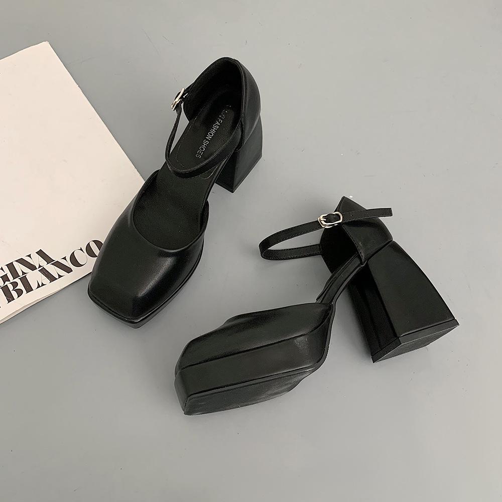 Туфли на высоком каблуке для женщин, весна-лето, водонепроницаемая платформа, простые черные, на толстой подошве, элегантные туфли