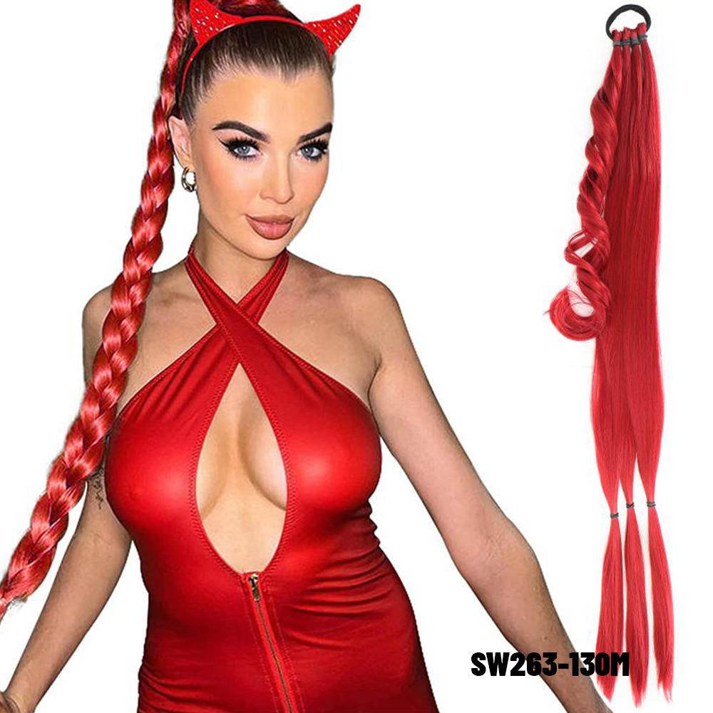 30 дюймов с резинкой, длинный хвост, наращивание волос, плетеный хвост, синтетический натуральный для женщин, шиньон, косы