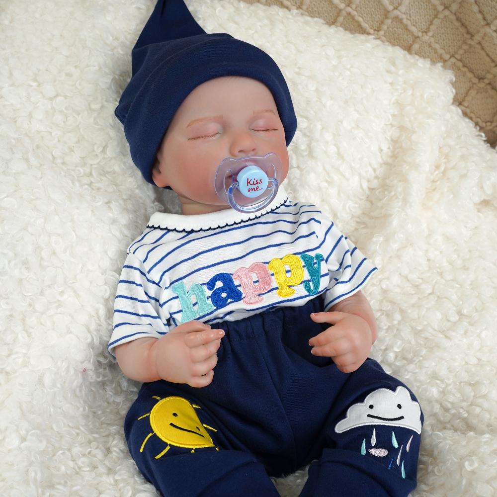 Реалистичные 19-дюймовые куклы-мальчики Reborn, LOULOU, полностью виниловое тело, закрытые глаза, имитация куклы, ручная работа, расписанные волосы, куклы Rebirth для детей от 3 лет