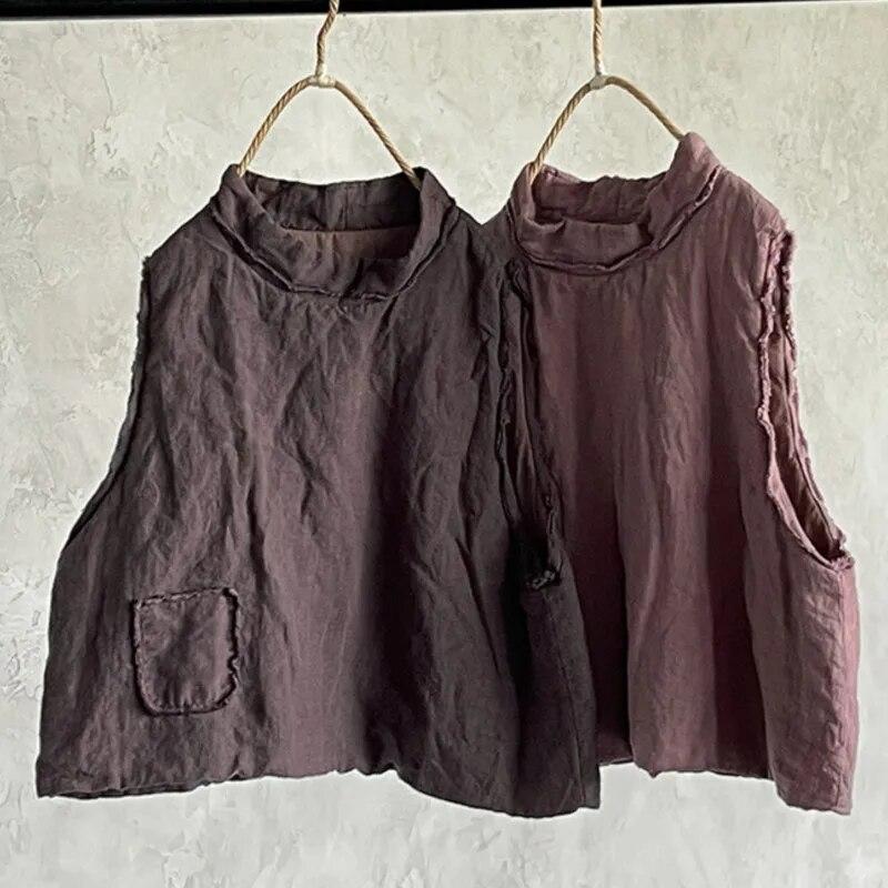 Johnature Женские однотонные льняные жилеты, винтажные пальто, лоскутные осенние плюс хлопковые теплые жилеты в китайском стиле