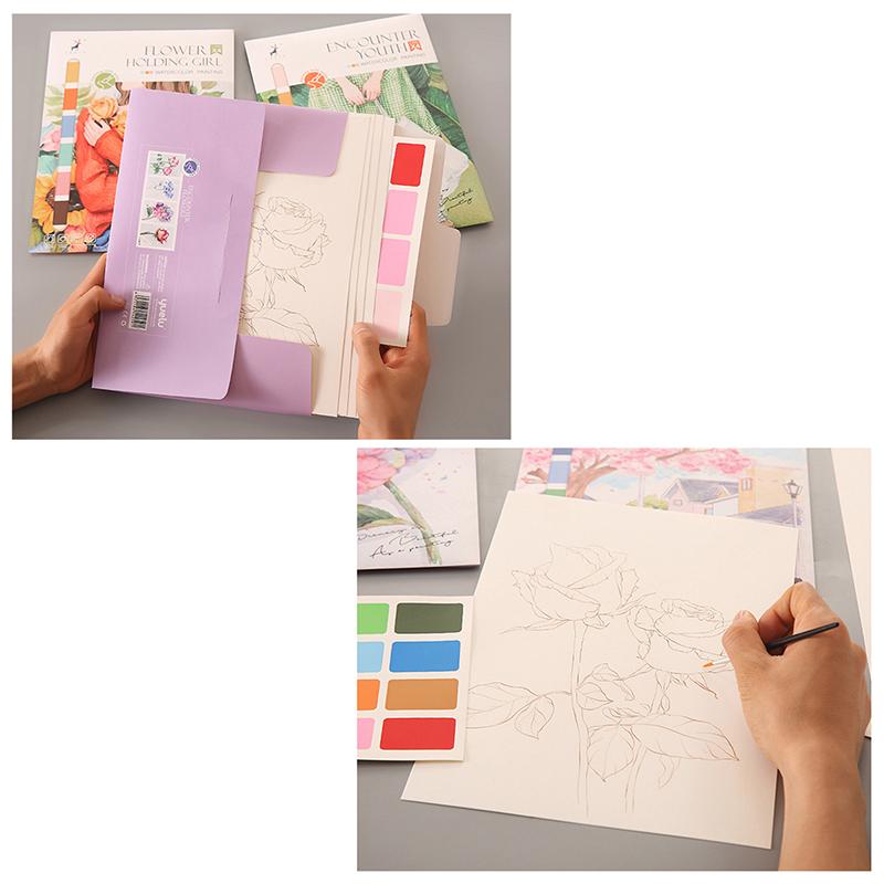Портативный альбом для акварельной живописи 4 листа Книжка-раскраска с кистью Книга для гуаши Детская книга для рисования граффити Канцелярские товары