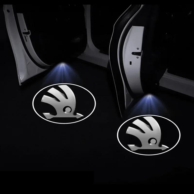 2025 Новый 1/2 шт. Светодиодная HD-лампа-проектор тени «Добро пожаловать» для двери автомобиля, логотип, свет для Skoda Octavia Rapid Kodiaq Karoq Superb Fa