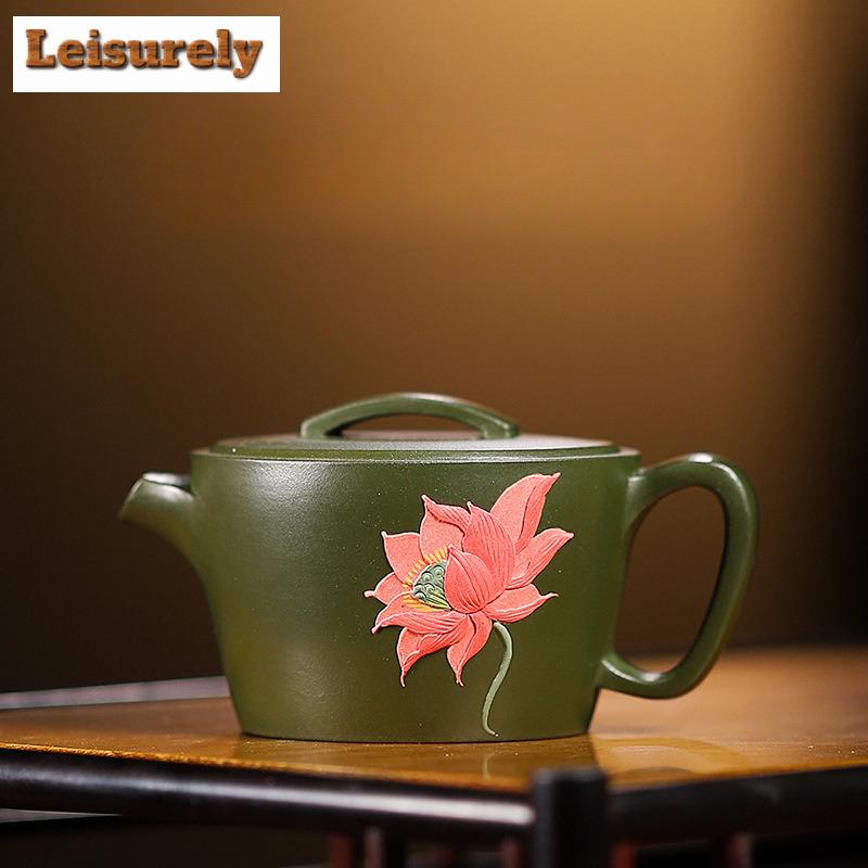 90 мл чайник из фиолетовой глины Исин, мастер ручной работы, цветной рисунок лотоса, большой калибр, чайник из сырой руды, зеленый глиняный чайник, чайный набор «Цзыша»