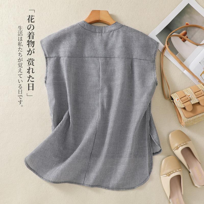 1116 Summer literary temperament cotton and linen shirt large size loose and thin top fat MM fashion shirt women