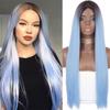 Long Straight Black Blue Wig Synthetic Hair Wig Red Burgundy Pink Ombre Partial Lace Hair Wigs for Women Middle Part Wig