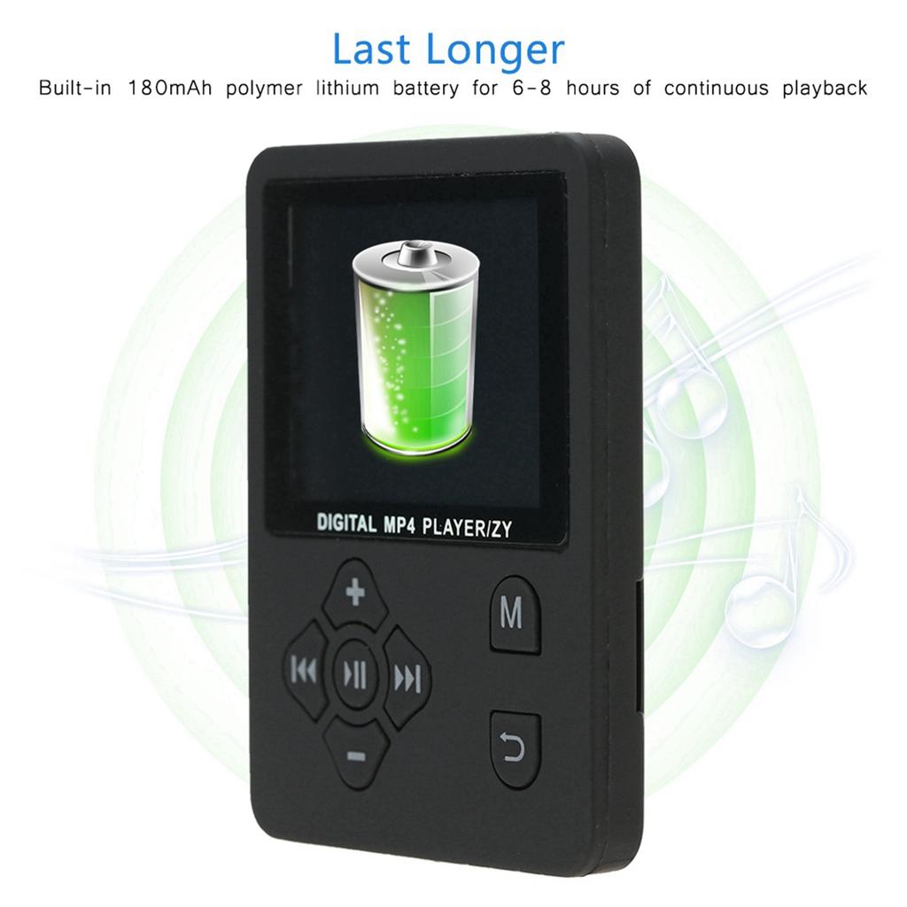 Thin Lightweight Portable Color Screen HiFi MP3 MP4 Music Player USB2.0 Cross Button Black