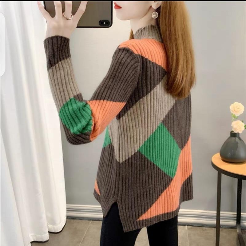 Модный толстый теплый свитер для женщин, осень и зима, вязаный пуловер с полувысоким воротником