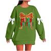 Ladies' Christmas Printed Bow Round Neck Long Sleeved Loose Pullover Sweater Sweatshirt Top