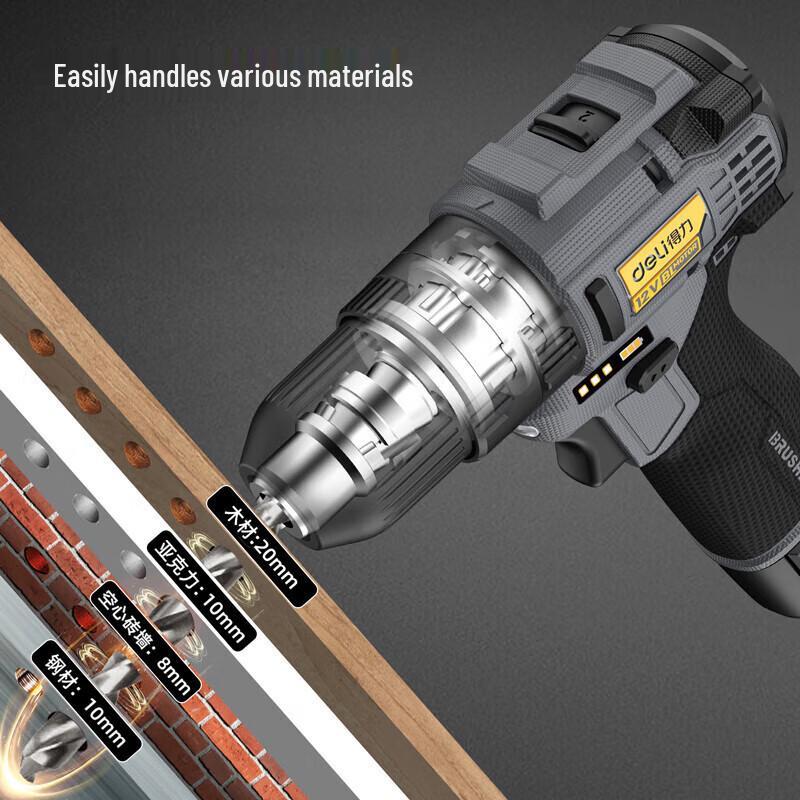 Deli 12V Brushless Cordless Impact Drill CN plug (adapter included)