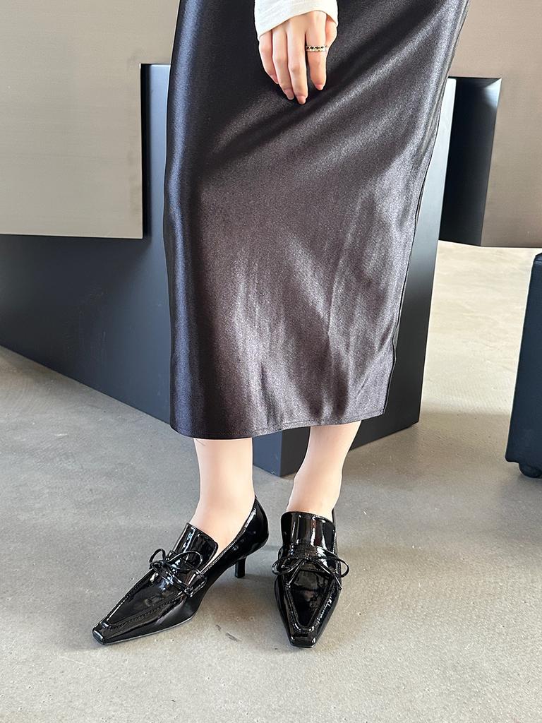 Fashion Round Toe Women Pumps Shallow Slip On Thin High Heels Bow Design Stiletto Dress Shoes Fashion Party Pumps 2024 News 35-39