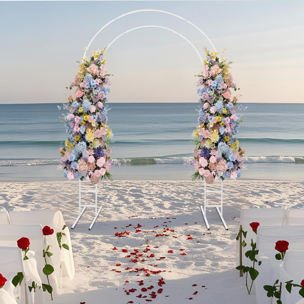 White Metal Wedding & Party Arch Stand, 150x220cm Large Sturdy Steel Structure w/ Base, 22lbs Load-Bearing for Balloon Backdrop