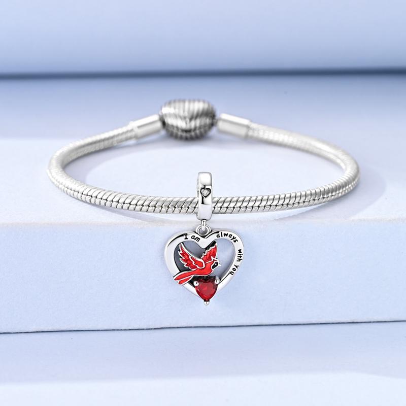 Original 925 Sterling Silver Bead Charms Red Heart Cardinal Bird Pendant Fit Original Bracelet For Women DIY Jewelry Gift