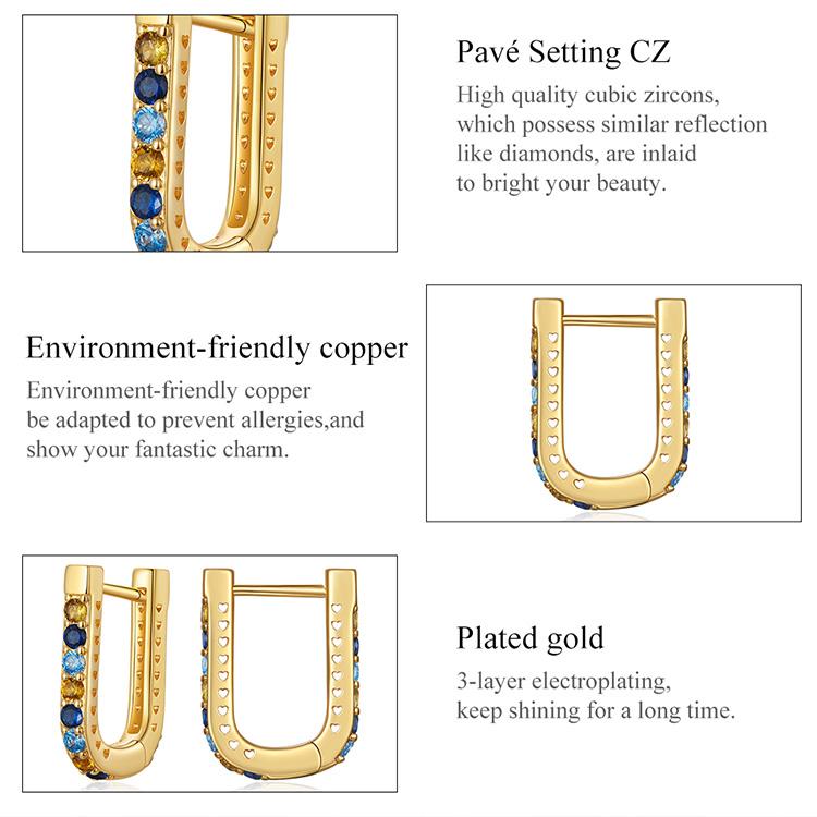 BAMOER 925 Sterling Silver Classic U-shaped Ear Buckles Earrings for Female Shining Zircon Earrings Fine Jewelry Gift