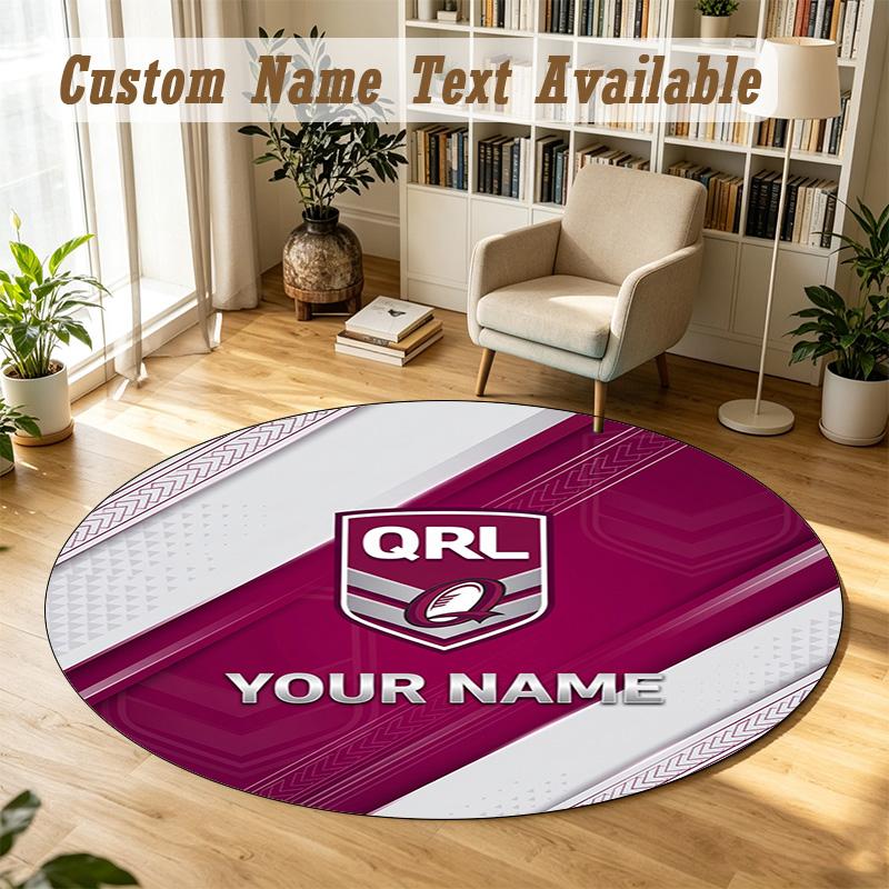 Round Rug Custom NameQueensland Maroons Pattern Non Slip Carpet Home Floor Decor