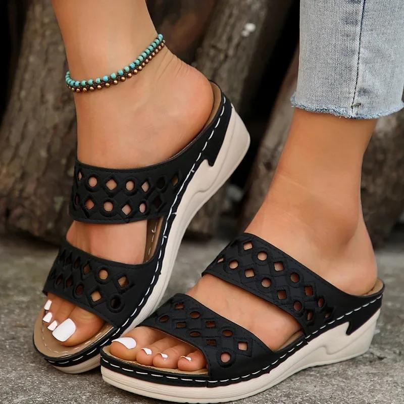 Женские сандалии 2024 года, новые летние женские туфли, удобные тапочки на мягкой подошве, модная обувь Hollow Zapatos Mujer