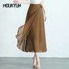 Women One-piece Skirt Chiffon Wrap Summer High Waist Show Thin Sweet Lady Midi Seaside Ruffled Wrap Skirts