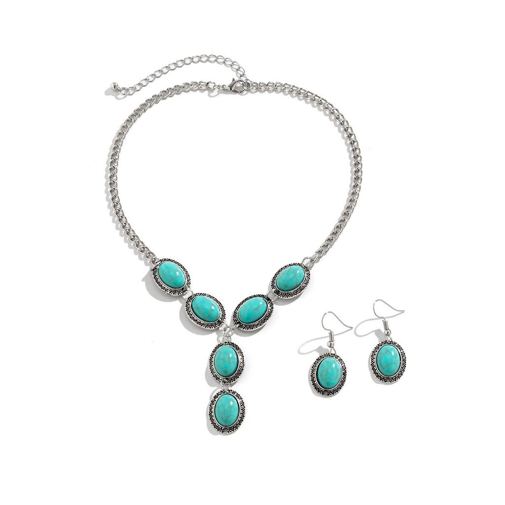 Этнические комплекты ювелирных изделий Vinatge, модные роскошные бирюзовые камни, кулон, ожерелье, комплект серег, элегантные женские обручальные кольца, ювелирные изделия, подарок