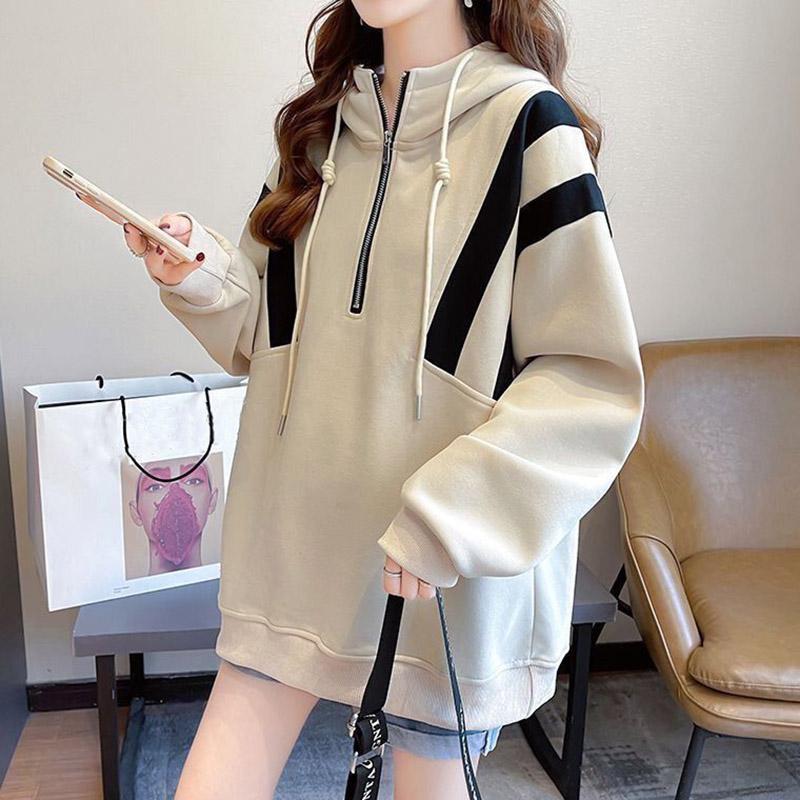 Мягкая толстовка, женский пуловер на молнии, толстовка с капюшоном, осенний свободный удобный повседневный топ, женский простой спортивный свитшот