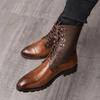 Mens Chelsea Boots Casual Pointed Toe Man Shoe Vintage Leather Footwear Men High Top Boots Lace-up Motorcycle Shoes