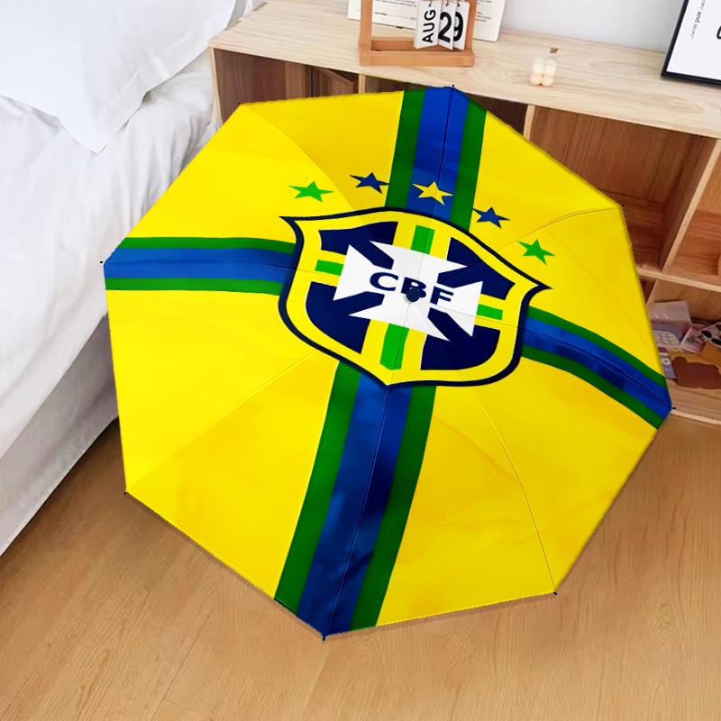 1PC Brazilian Football Emblem Printed Umbrella Folding umbrella, automatic umbrella 8-Frame for Travel, camping Fan gifts Christmas Gifts