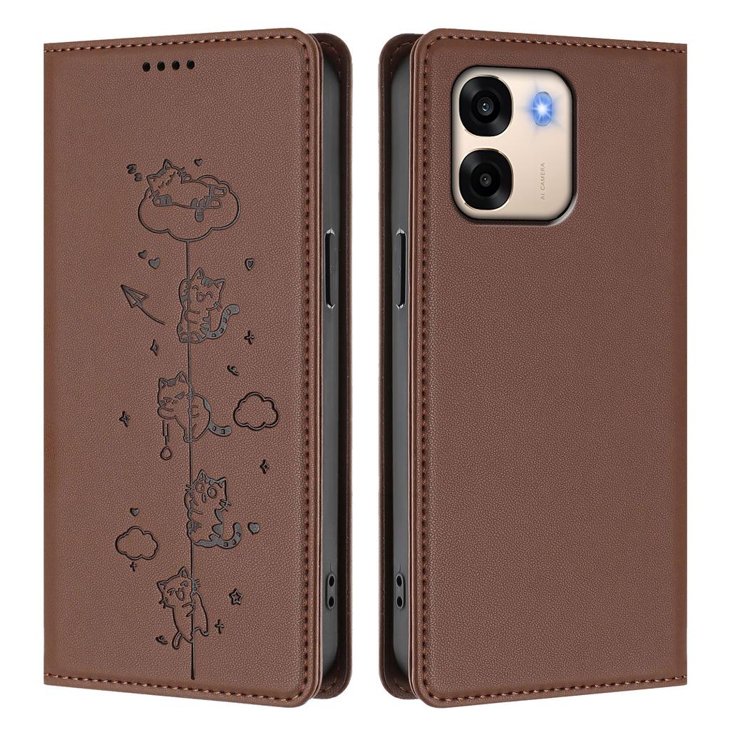 For Oppo A6x 5G/Oppo A6 5G Case RFID Blocking Wallet Stand Imprinted Cat Pattern Leather Phone Cover