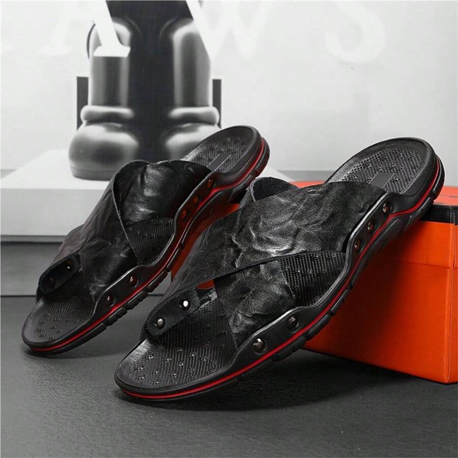 Мода Лето 2025 Новые Мужские Кожаные Повседневные Туфли Универсальные Шлепанцы Домашние Противоскользящие Удобные Мужские Пляжные Плоские Мужские Шлепанцы Полусабо