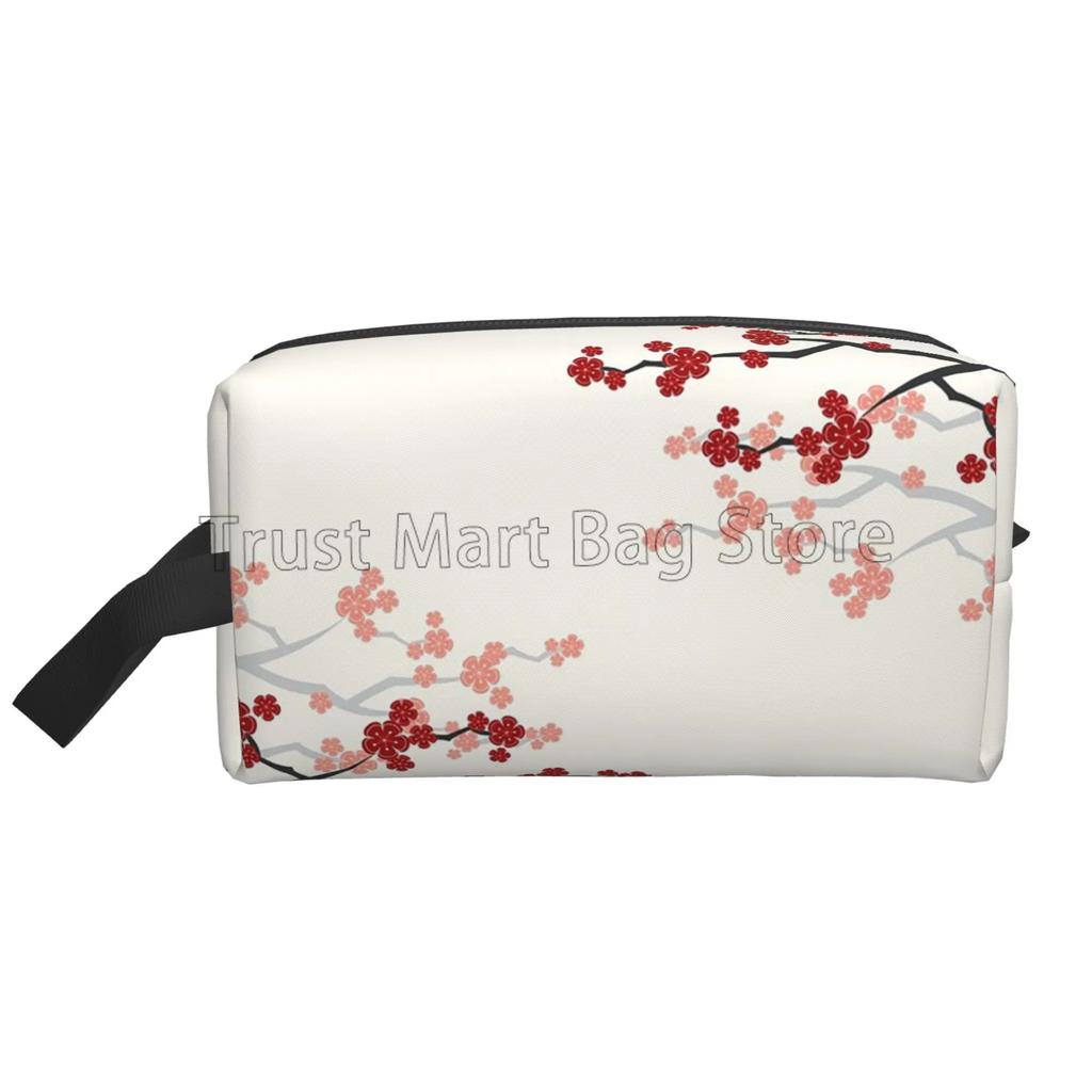 Japanese Sakura Cherry Blossoms Print Cosmetic Bags for Women Zipper Travel Toiletry Pouch Large Water Resistant Makeup Bag Gift