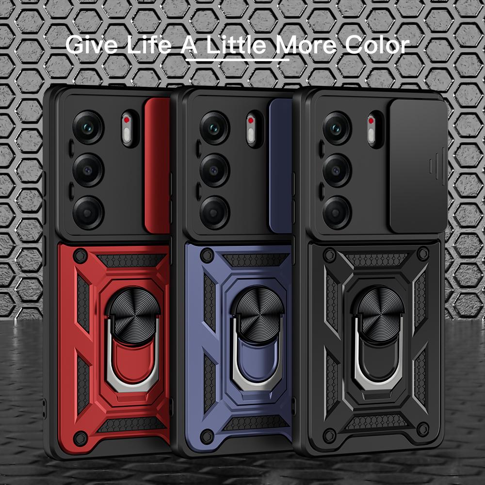 KEYSION Shockproof Case for TECNO Camon 40 Pro 4G Slide Camera Protection Metal Ring Stand Phone Back Cover for TECNO Camon40 4G