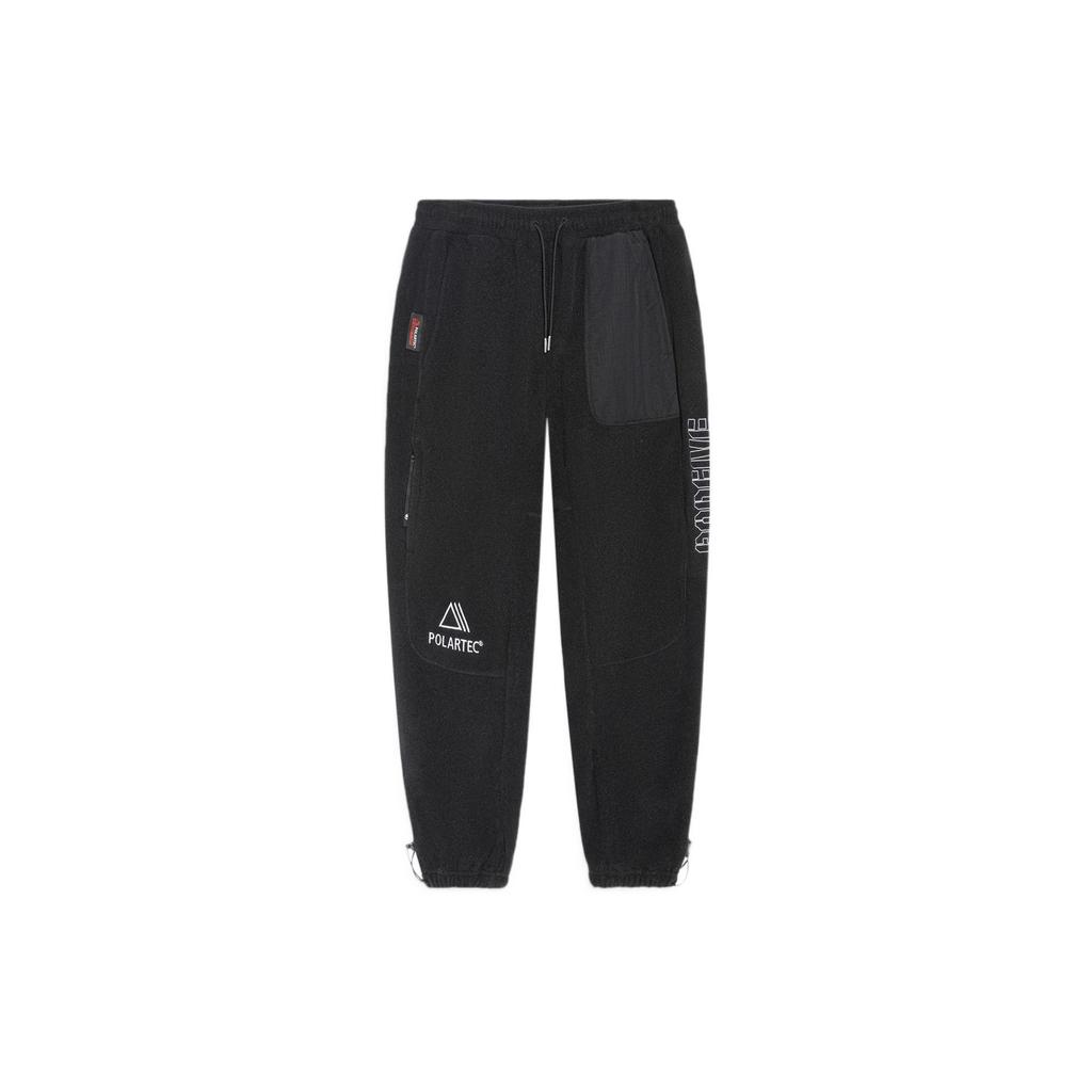 Li Ning Badfive Letter Pattern Print Solid Color Fleece Loose Warm Cuffed Sports Long Pants Men Bottoms Black AKLR733-4