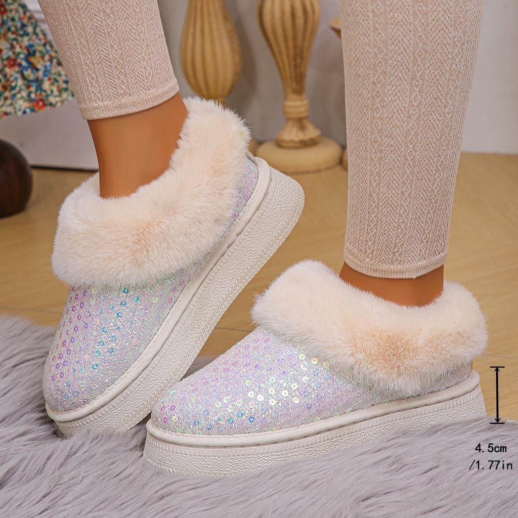 Platform Ankle Boots for Glitter Bling Snow Boots Women Warm Fluffy Thick Sole Short Boots Winter New Soft Plush Woman Shoes