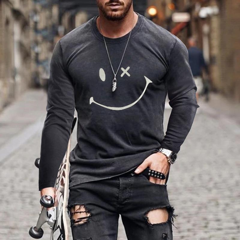 Мужская футболка с длинным рукавом на весну и осень, мужская свободная толстовка с круглым вырезом, 3D-принт, топ с длинным рукавом