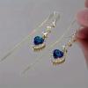 Exquisite Blue Heart Shape Zircon Earrings For Women Luxury Long Tassel Ear Line Dangle Earring Wedding Party Jewelry For Women