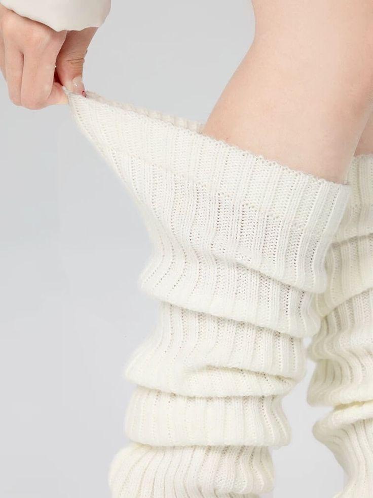Acrylic Slouch Knitted Solid Khaki White Black Grey Breathable Keep Warm Leg Warmer Boot Socks for Women