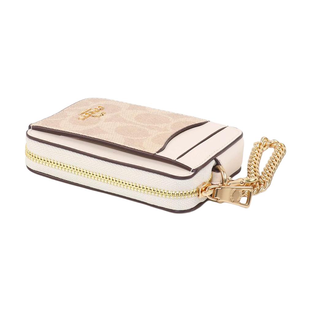 New COACH Zip Top Card Case Artificial Leather With Recycled Leather Card Holder Women's Sand Yellow & Chalk White CW883-IMXDM