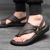 Модные высококачественные мужские сандалии Роскошные кожаные повседневные сандалии для улицы Нескользящие пляжные туфли для мужчин Летние сандалии Вьетнамки с перемычкой для пальца