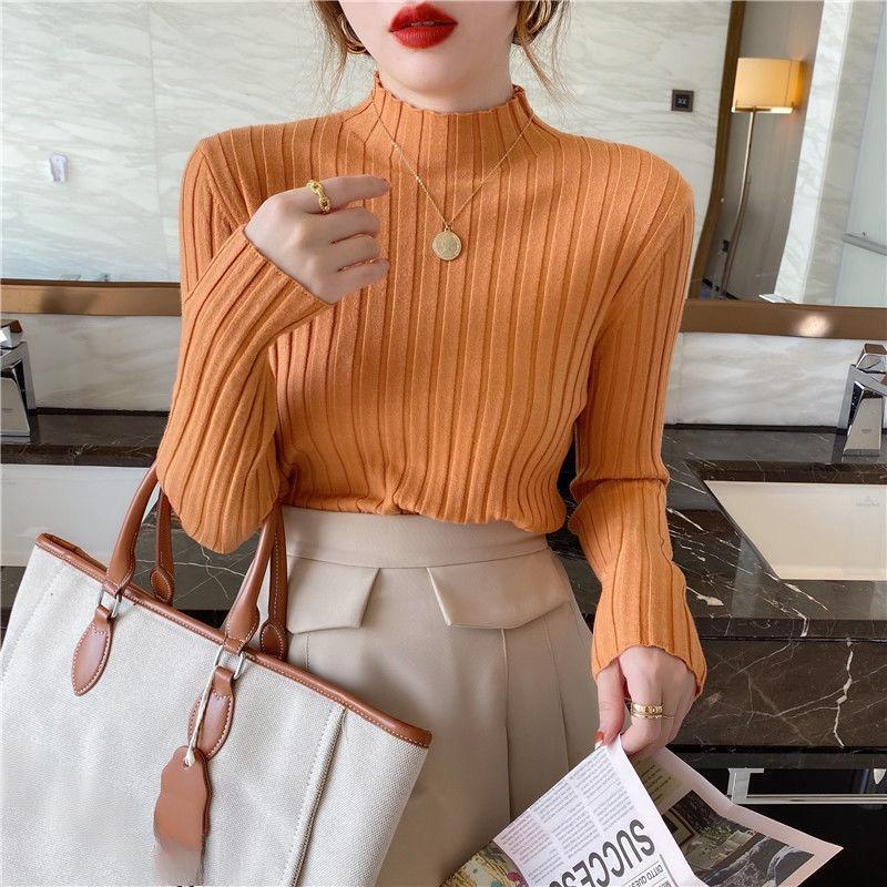 Half Turtleneck Sweater for Women Casual Warm Pullover and Slim Solid-color Knitted Sweater for Autumn and Winter