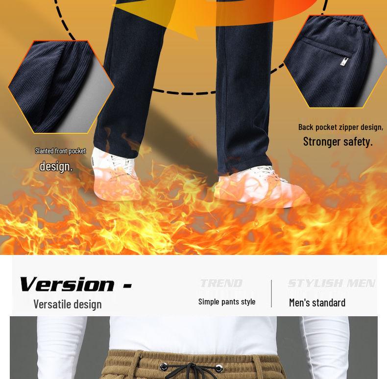 Мужские вельветовые брюки на флисовой подкладке Romon, утолщенная эластичная талия, теплый повседневный стиль для осени/зимы.