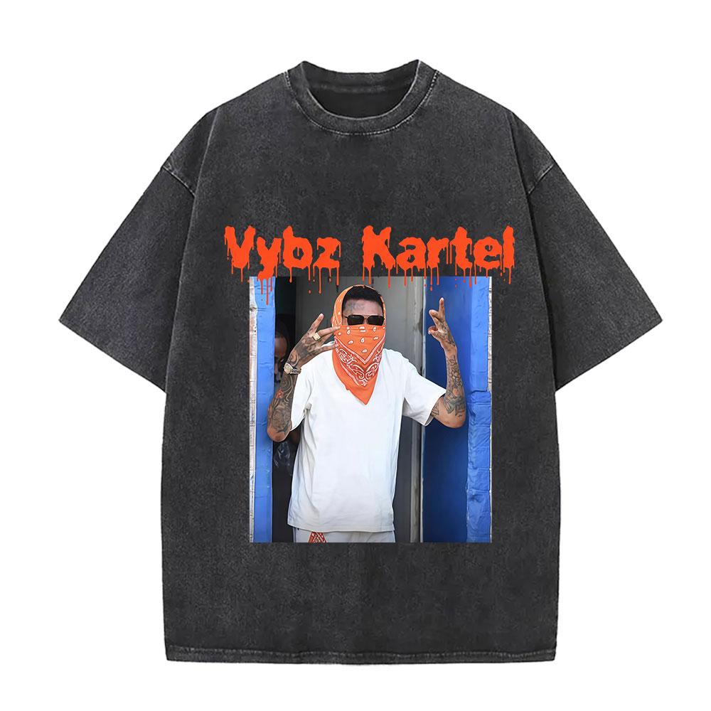Vintage Washed Vybz Kartel World Tour 2025 Merch T Shirt Mens Gothic Hip Hop Oversized Tshirts 100 Cotton Tshirt Streetwear
