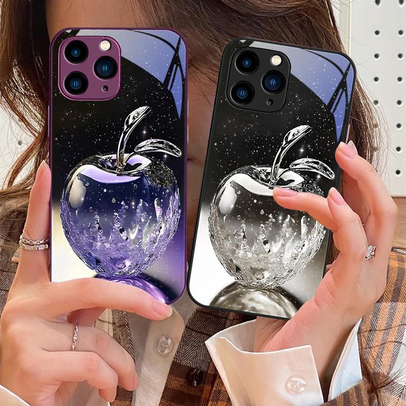 Прозрачный хрустальный чехол-яблоко для iPhone 16 Pro Max 15 Pro 14 13 12 Mini 11 XS M Ax XR 7 8 Plu SE 2022 из закаленного стекла
