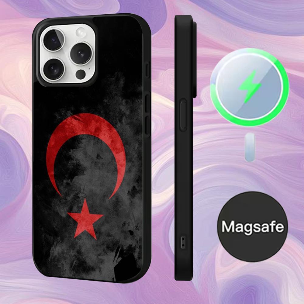 Чехол для телефона с турецким флагом Турции Для iPhone 16,15,14,13,12,11,Pro,Max,Plus,Mini,Magsafe, Магнитный чехол для беспроводной зарядки
