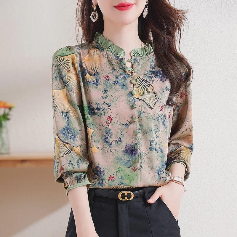 Chic Retro Chiffon Shirt for Women - Stylish & Age-Reducing Autumn 2023 Top